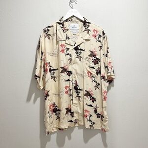 28 PALMS Men’s Ivory Black Red Print Tropical Hula Girl Tiki Print Shirt Sz XXL